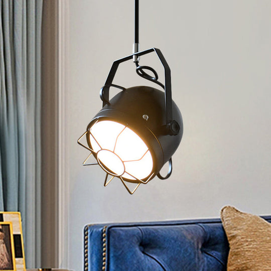 Adjustable Metallic Pendant Light with Wire Guard in Black - Industrial Bell Shade, 1 Light Hanging Ceiling Fixture