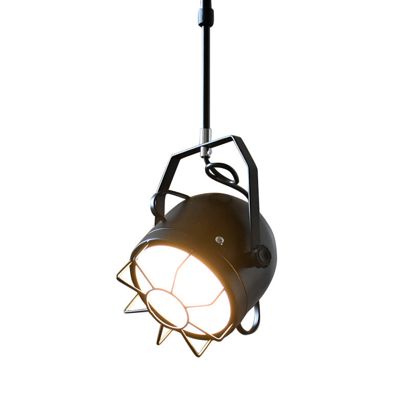 Adjustable Metallic Pendant Light with Wire Guard in Black - Industrial Bell Shade, 1 Light Hanging Ceiling Fixture