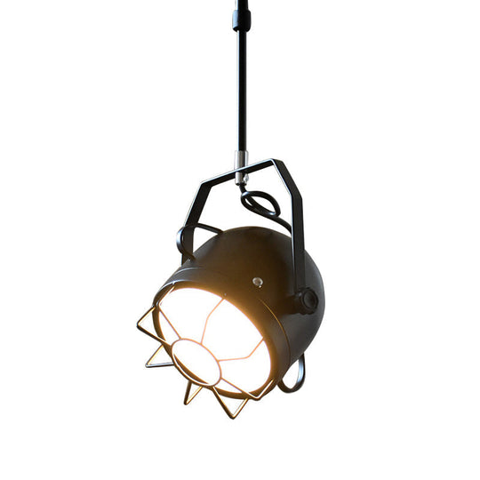 Industrial Bell Shade Hanging Pendant Light With Wire Guard In Black