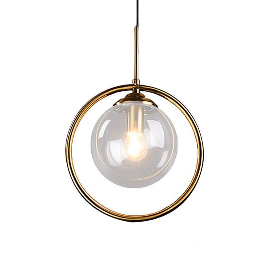 1-Light Glass Ball Pendant Ceiling Fixture with Ring Frame - Post-Modernist Design