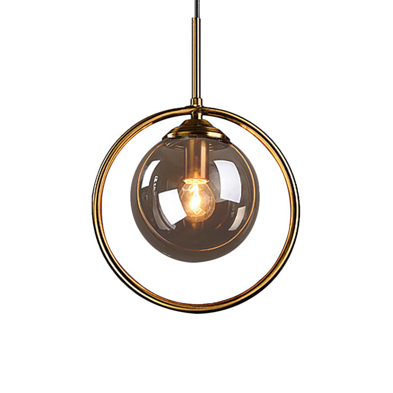 1-Light Glass Ball Pendant Ceiling Fixture with Ring Frame - Post-Modernist Design