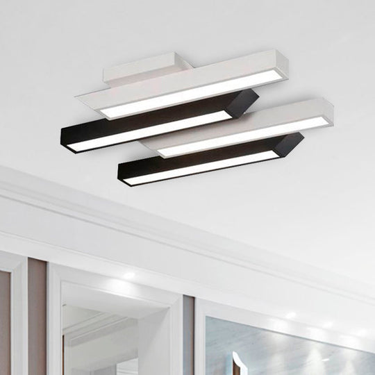 Contemporary 4-Light Black Linear Semi Flush Light - Acrylic & Metal Ceiling Fixture (Warm/White)