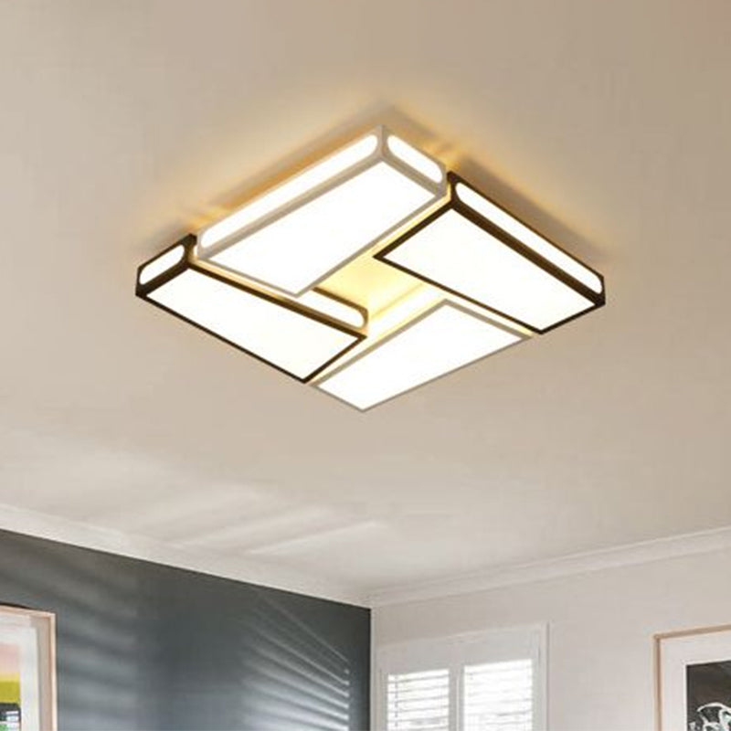 Modern LED Ceiling Lamp with White Acrylic Shade - Flush Pendant Light in Warm/White Light, 18"/23.5" Dia