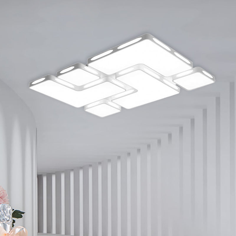 Modern Flush Mount LED Ceiling Light for Bedroom - White Acrylic, Warm/White Lighting, Rectangle/Square Shape - 19.5"/23.5" W