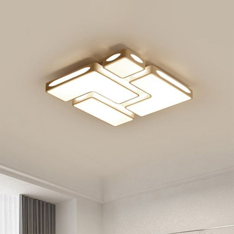 Modern Flush Mount LED Ceiling Light for Bedroom - White Acrylic, Warm/White Lighting, Rectangle/Square Shape - 19.5"/23.5" W