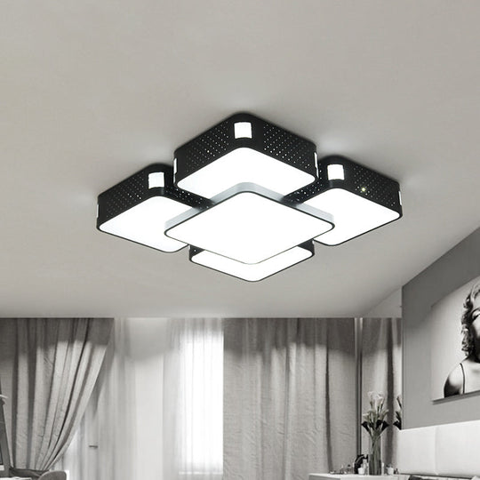 Modern Cube Flush Mount Lamp - 22/38/47 Acrylic Led Ceiling Light In Black/White Black / 22 Warm