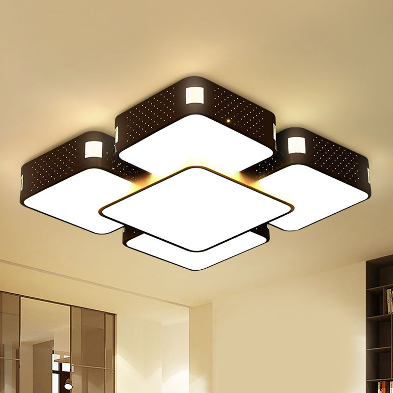 Modern Cube Flush Mount Lamp - 22/38/47 Acrylic Led Ceiling Light In Black/White