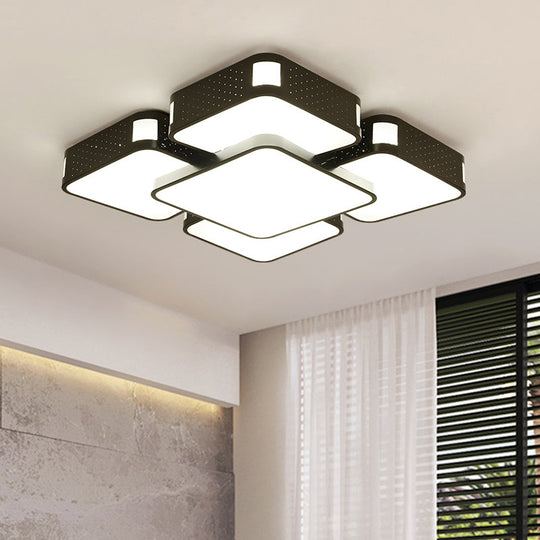 Modern Cube Flush Mount Lamp - 22/38/47 Acrylic Led Ceiling Light In Black/White