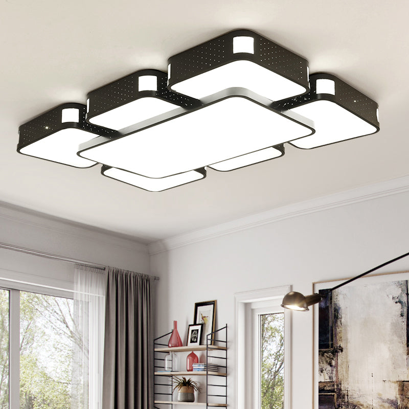 Modern Cube Flush Mount Lamp - 22/38/47 Acrylic Led Ceiling Light In Black/White Black / 38 White