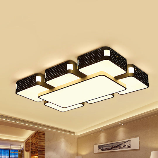 Modern Cube Flush Mount Lamp - 22/38/47 Acrylic Led Ceiling Light In Black/White