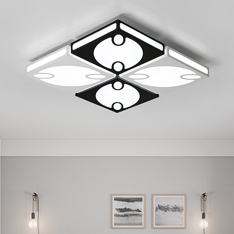 Contemporary Square Ceiling Mounted Light With Oval Pattern 19.5/23.5 W Led Flush Mount Lamp