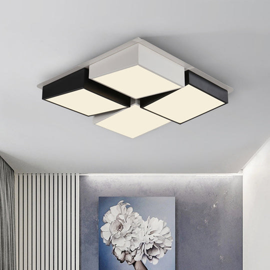 Modernist Square/Rectangle Flush Ceiling Light Acrylic Led Fixture - 24.5/37 W Black/White