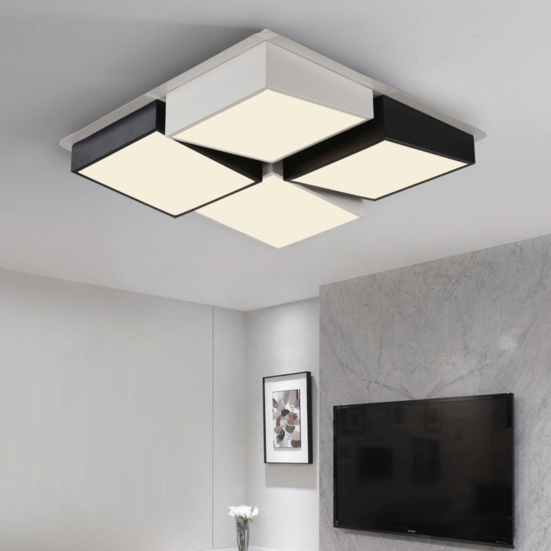 Modernist Square/Rectangle Flush Ceiling Light Acrylic LED Fixture - 24.5"/37" W Black/White, Warm/White Light