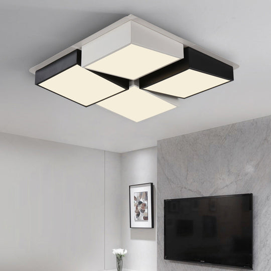 Modernist Square/Rectangle Flush Ceiling Light Acrylic Led Fixture - 24.5/37 W Black/White