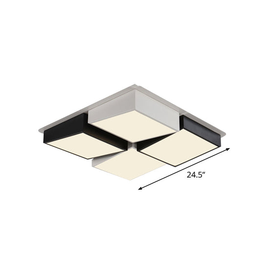 Modernist Square/Rectangle Flush Ceiling Light Acrylic LED Fixture - 24.5"/37" W Black/White, Warm/White Light