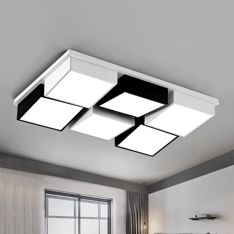 Modernist Square/Rectangle Flush Ceiling Light Acrylic LED Fixture - 24.5"/37" W Black/White, Warm/White Light