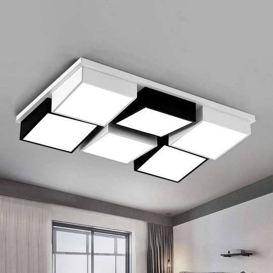 Modernist Square/Rectangle Flush Ceiling Light Acrylic Led Fixture - 24.5/37 W Black/White