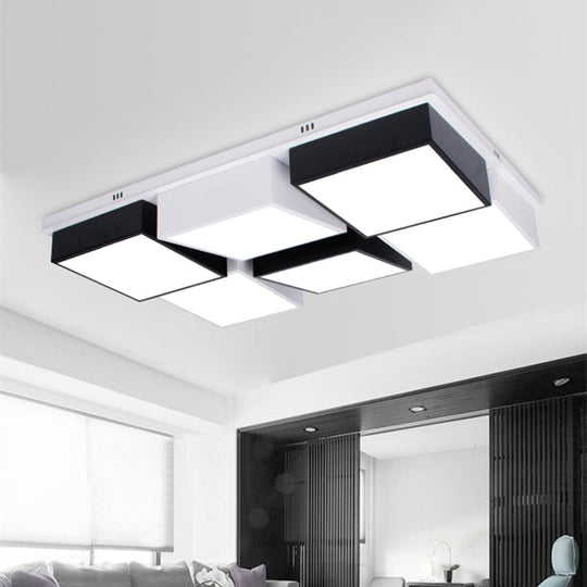 Modernist Square/Rectangle Flush Ceiling Light Acrylic LED Fixture - 24.5"/37" W Black/White, Warm/White Light