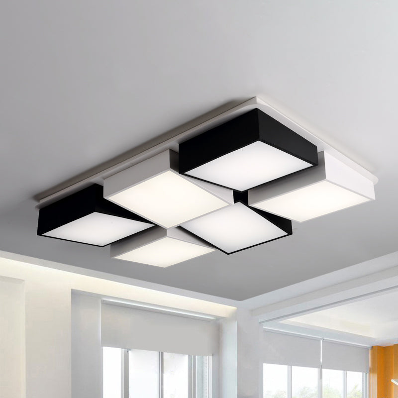 Modernist Square/Rectangle Flush Ceiling Light Acrylic LED Fixture - 24.5"/37" W Black/White, Warm/White Light