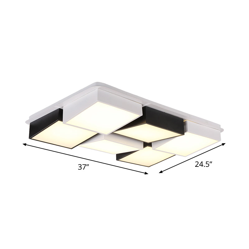 Modernist Square/Rectangle Flush Ceiling Light Acrylic LED Fixture - 24.5"/37" W Black/White, Warm/White Light