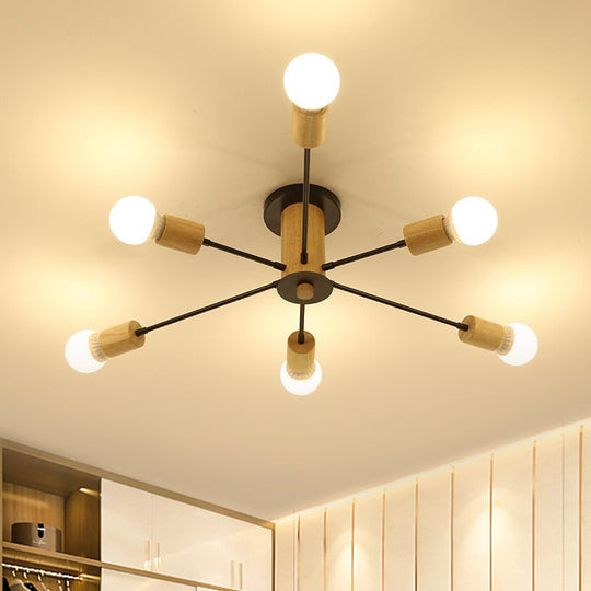 Starburst Semi Flush Ceiling Light Nordic Metal - 6/8/10 Lights, White/Black - Living Room Fixture