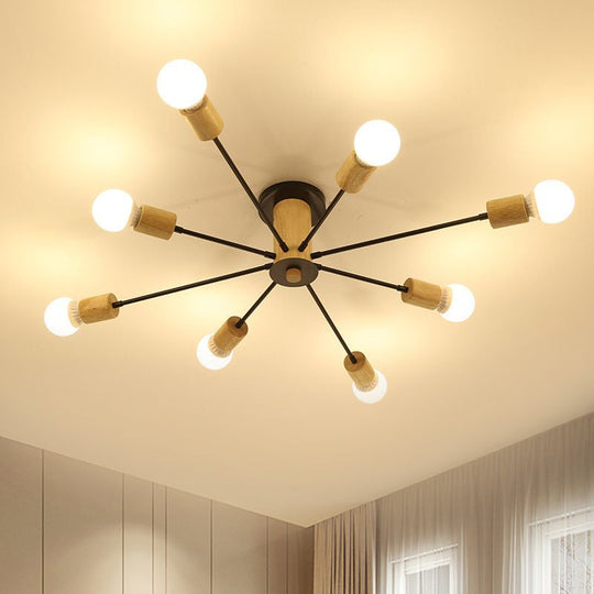 Starburst Semi Flush Ceiling Light Nordic Metal - 6/8/10 Lights, White/Black - Living Room Fixture