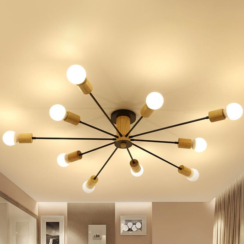 Starburst Semi Flush Ceiling Light Nordic Metal - 6/8/10 Lights, White/Black - Living Room Fixture