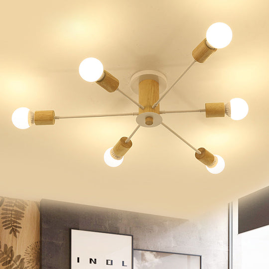 Starburst Semi Flush Ceiling Light Nordic Metal - 6/8/10 Lights, White/Black - Living Room Fixture