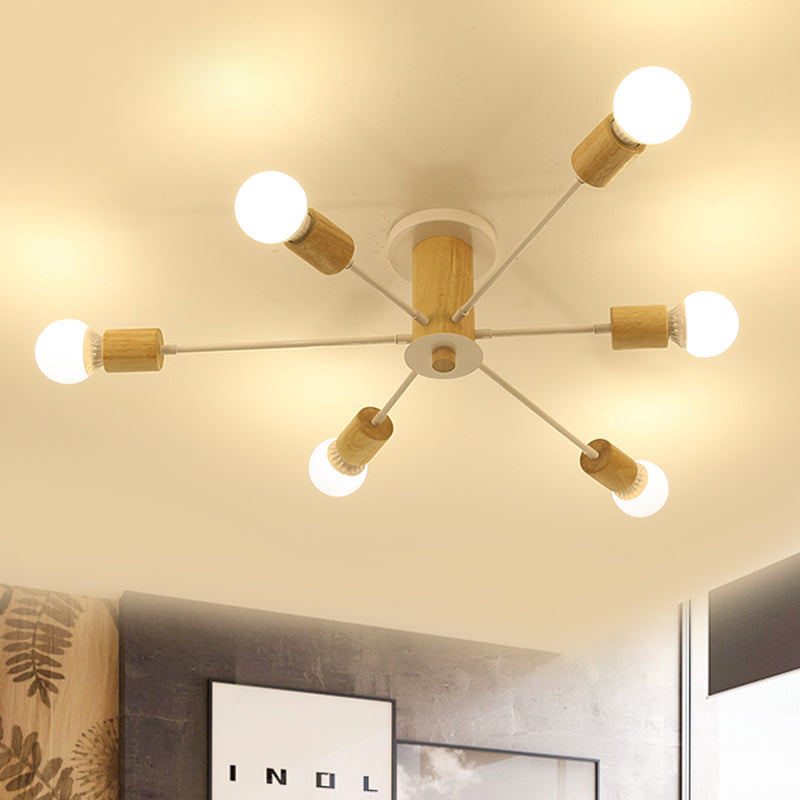 Starburst Semi Flush Ceiling Light Nordic Metal - 6/8/10 Lights White/Black Living Room Fixture