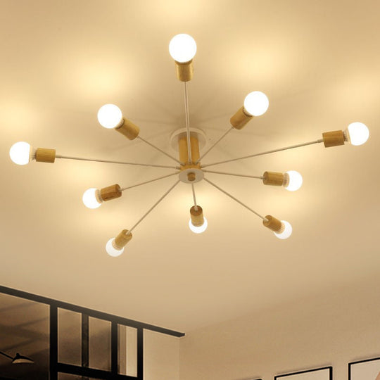 Starburst Semi Flush Ceiling Light Nordic Metal - 6/8/10 Lights, White/Black - Living Room Fixture