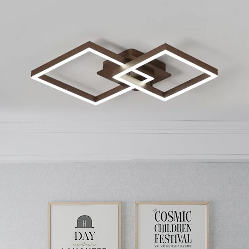 Symmetrical Rhombus Brown Flush Light LED Ceiling Flush Mount in Warm/White Light