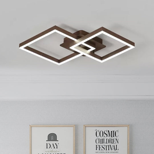 Symmetrical Rhombus Brown Flush Light Led Ceiling Mount In Warm/White