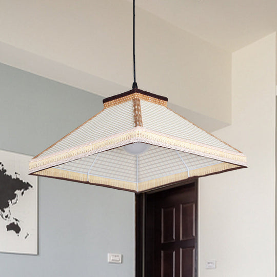 Chinese Pyramid Bamboo/Rattan Pendant Lamp - White/Ivory/Brown