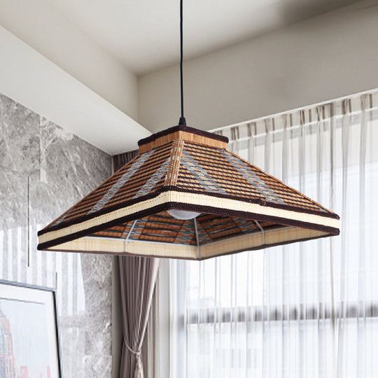 Chinese Pyramid Bamboo/Rattan Pendant Lamp - White/Ivory/Brown