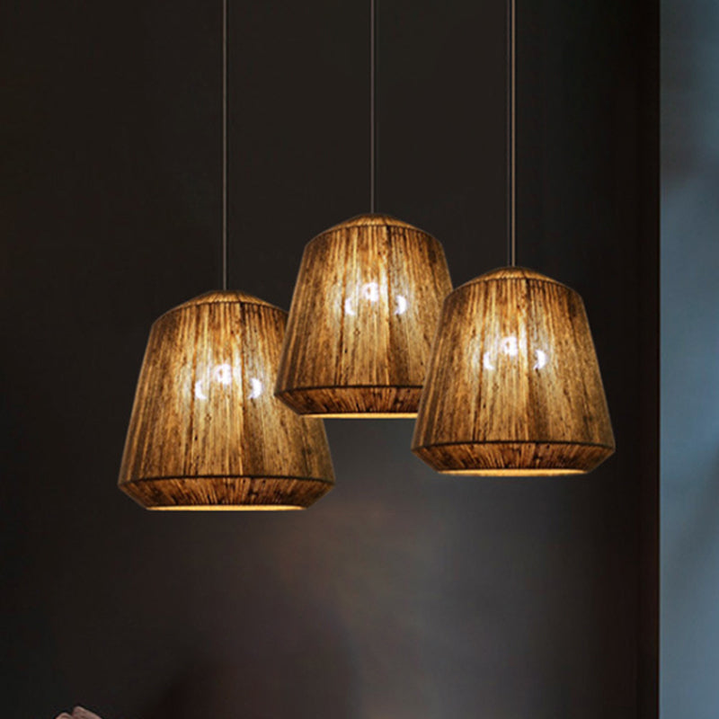 Hemp Rope Barrel Pendant Light In Rustic Grey For Restaurants And Living Rooms