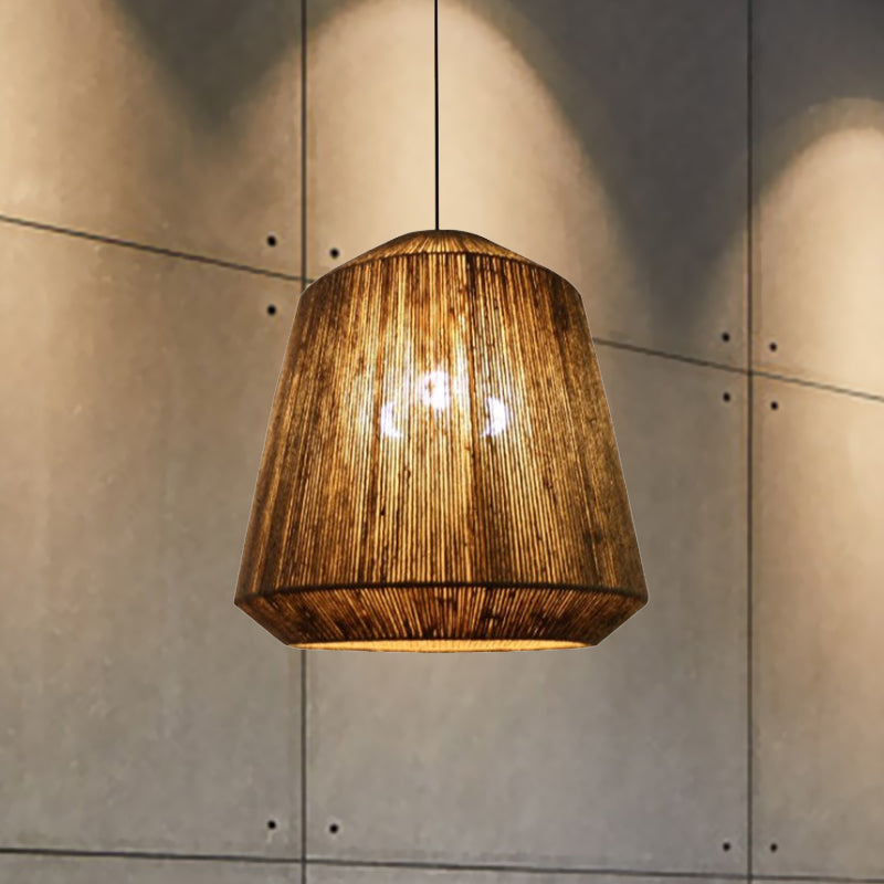 Hemp Rope Barrel Pendant Light In Rustic Grey For Restaurants And Living Rooms