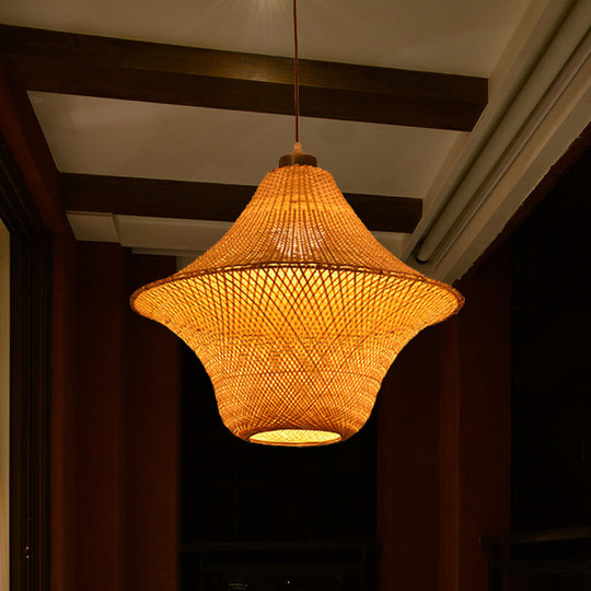 Handcrafted Bamboo Lantern Pendant Light - Asian-Inspired Hanging Lamp For Restaurants