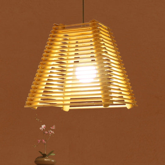 Modern Bamboo Pendant Light with Natural Wood Finish and White Glass Shade