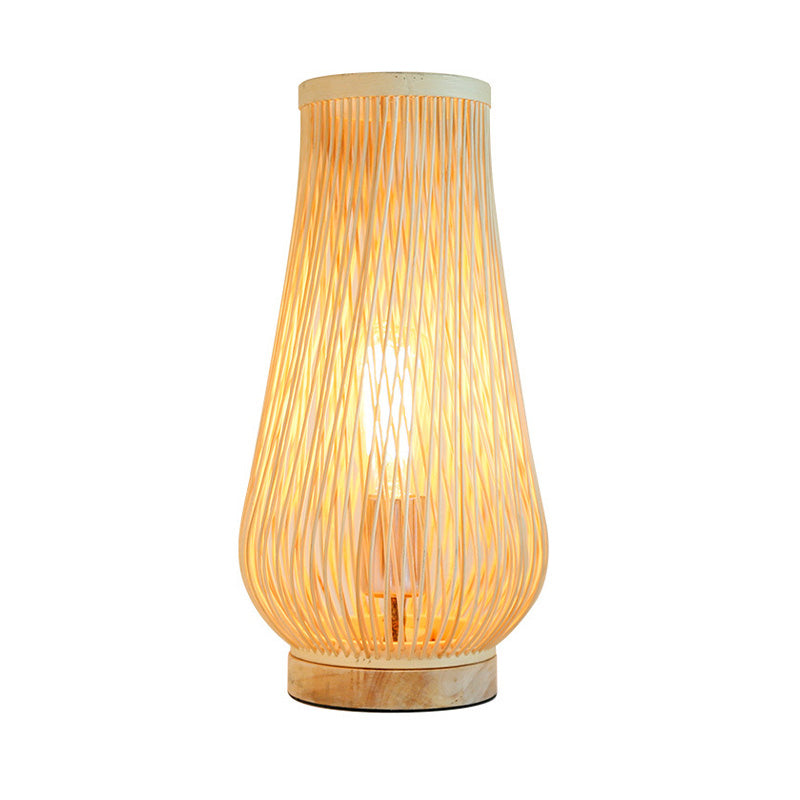 Asian Style Beige Table Lamp With Bamboo Shade - Perfect For Bedroom Desk