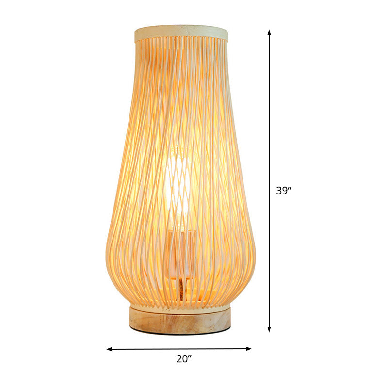 Asian Style Beige Table Lamp With Bamboo Shade - Perfect For Bedroom Desk