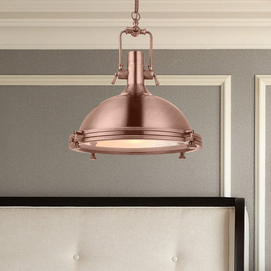 1-Light Industrial Metal Pendant With Antique Brass/Brass/Copper Finish And Frosted Diffuser