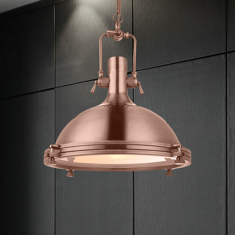 1-Light Industrial Metal Pendant With Antique Brass/Brass/Copper Finish And Frosted Diffuser