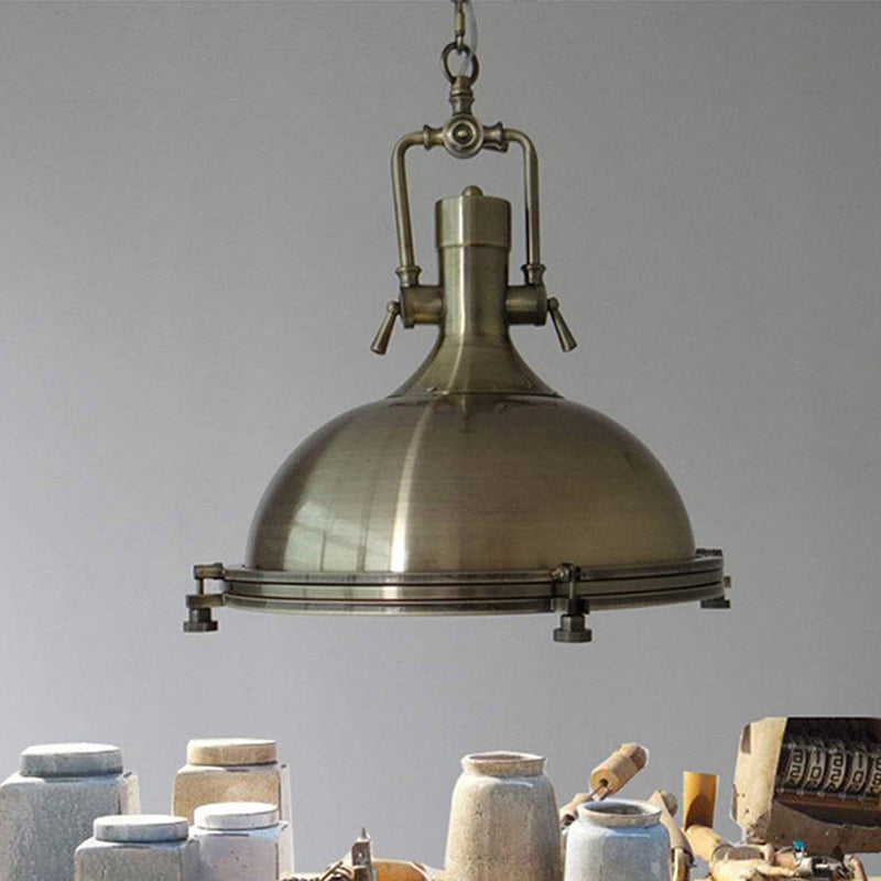 1-Light Industrial Metal Pendant With Antique Brass/Brass/Copper Finish And Frosted Diffuser