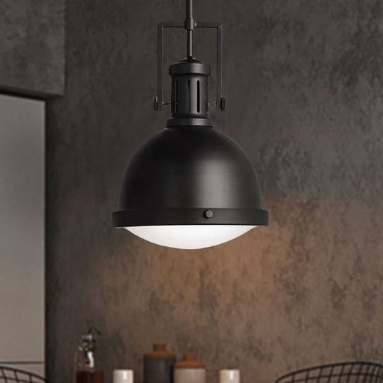 Industrial Black Metal Pendant Lamp with Dome Shade and Vented Socket