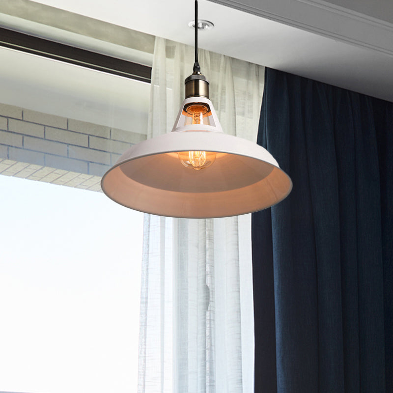 Industrial Loft Barn Pendant Ceiling Light - 1 Bulb Metallic Hanging Lamp In Black/White Choose Size