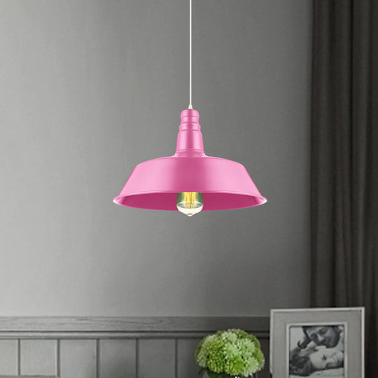 Industrial Style Metal Barn Pendant Lighting - 10/14 Inch Wide 1-Bulb Adjustable Cord Pink/Yellow