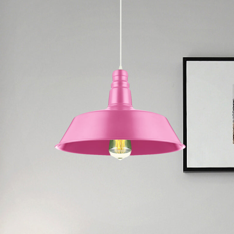 Industrial Style Metal Barn Pendant Lighting - 10/14 Inch Wide 1-Bulb Adjustable Cord Pink/Yellow