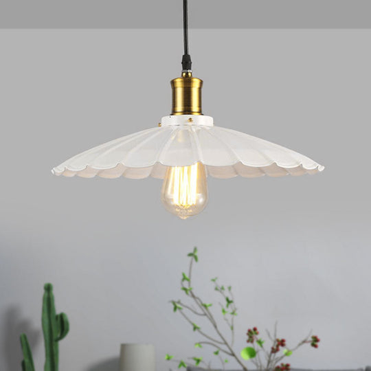 Industrial Scalloped Pendant Light - 1 Head 14"/16" Metallic Ceiling Lamp in Black/White