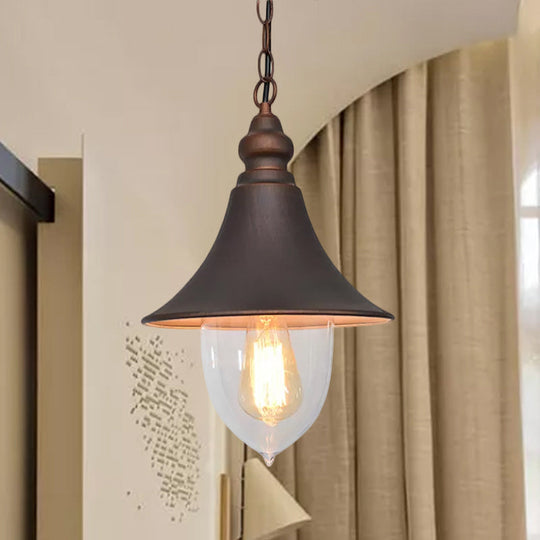 Country Style Flared Hanging Light: Black/Bronze/Gold Pendant with Clear Plastic Shade