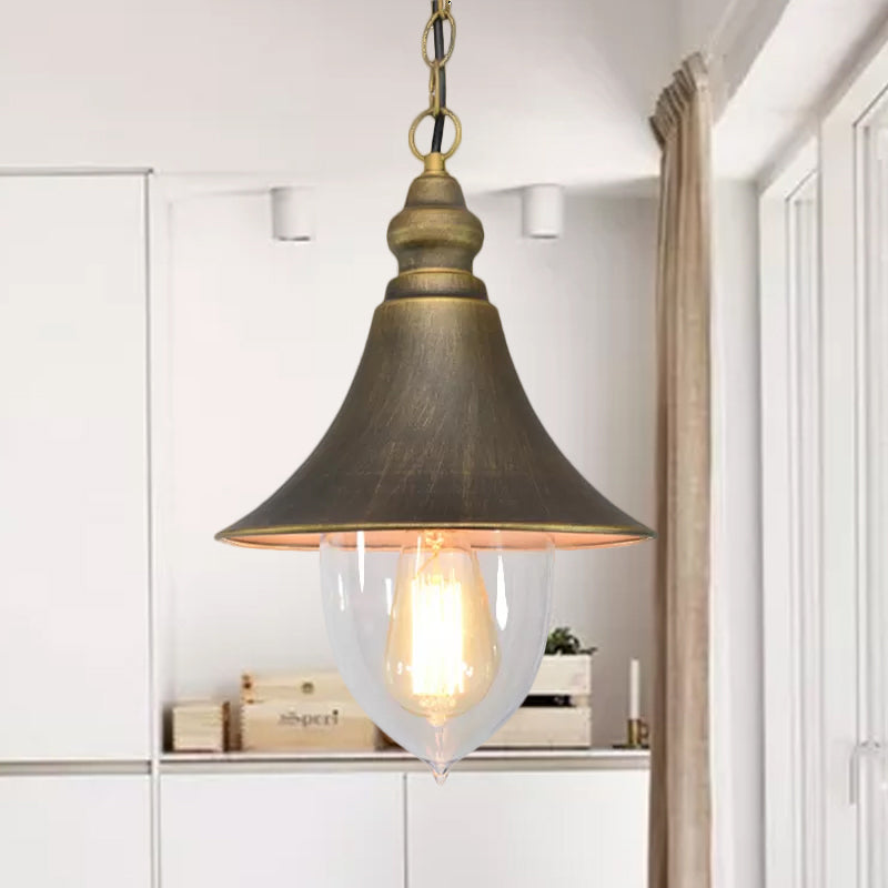 Country Style Flared Hanging Light - 1 Pendant With Clear Plastic Shade (Black Bronze Gold)